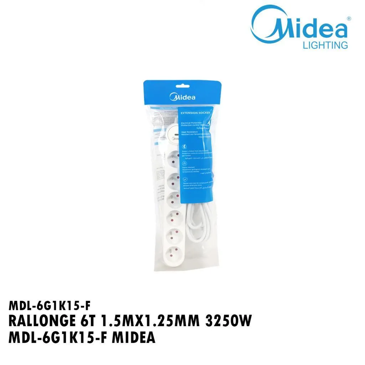 Rallonge Multiprise Station de Travail Midea MDL-6G1K15-F