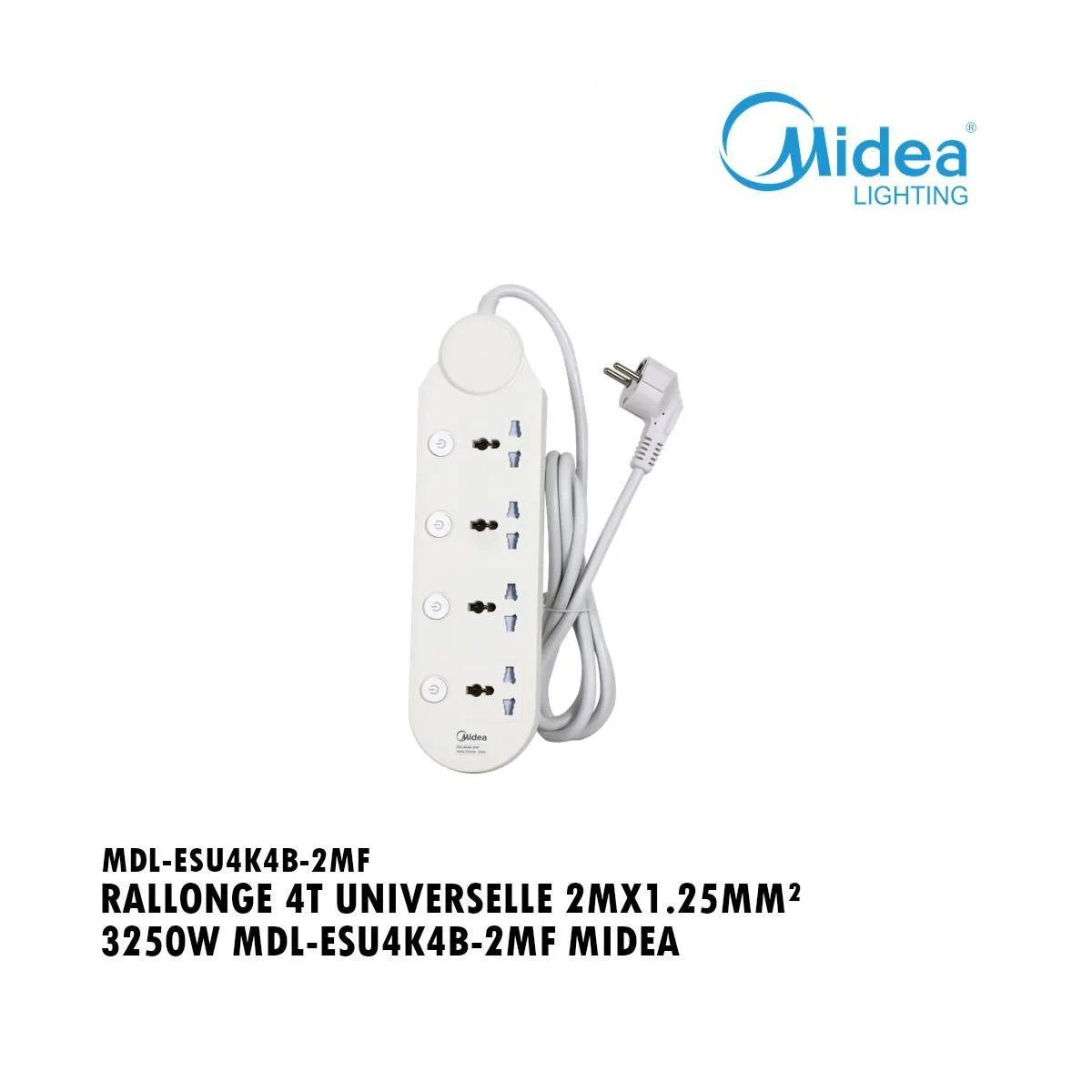 Rallonge Multiprise Station de Charge Midea MDL-ESU4K4B-2MF