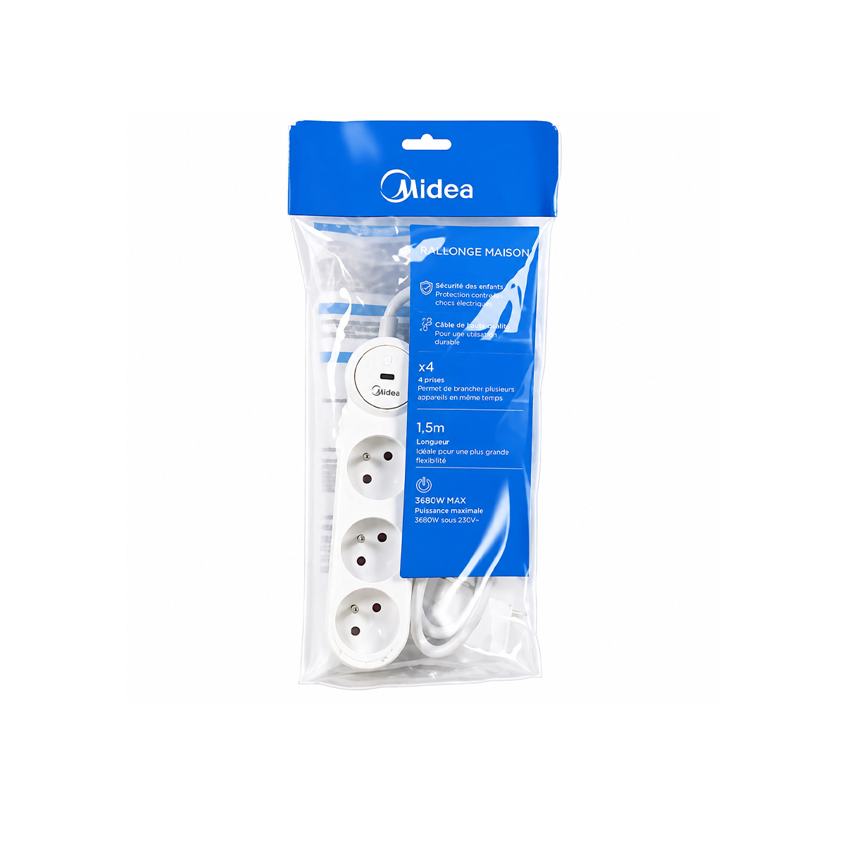Rallonge Multiprise Rayon Étendu Midea MDL-4G1K30-F